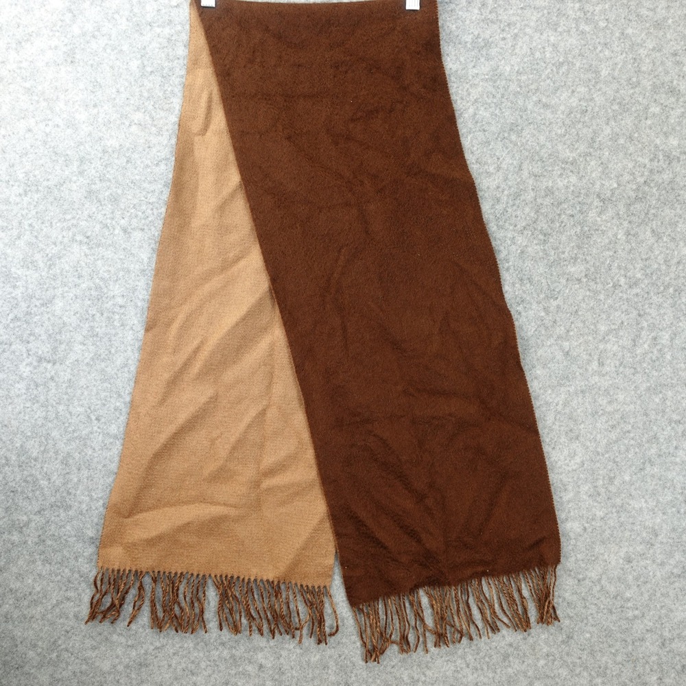 Cashmere Reversible Scarf Tan Brown Fringe Double Face Fall Winter Soft 11x62